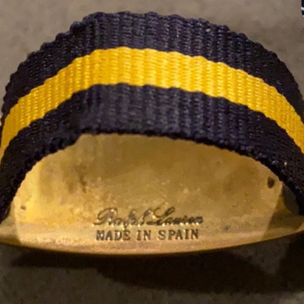 RalphLauren blue/gold bracelet with brass loops and blank adjustable plate